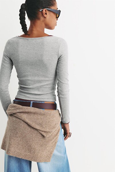 Pull & Bear Fitilli bisiklet yaka tişört