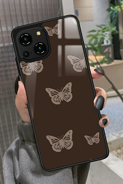 Reeder S23 Pro Max Uyumlu Kahverengi Kelebek Tasarımlı Glossy Premium Kılıf
