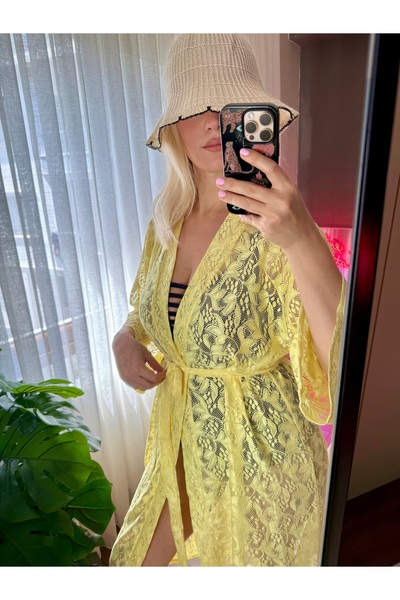 Pina Yellow Lace Kimono Dressing Gown