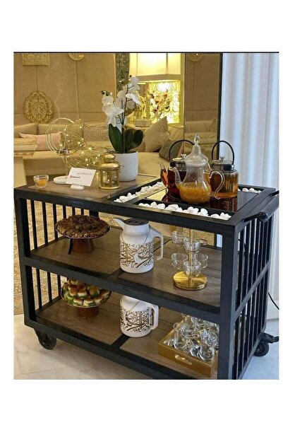 Generic عربة تقديم بثلاث طبقات مع سخان كهربائي وحطب - مقاس 80×30×90 سم