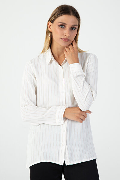 Nuevo White Striped Moroccan Fabric Women's Shirt – Long Sleeve Comfortable Fit