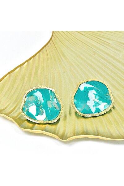 NARRU Handmade earrings, green, white, gold, Arya 19