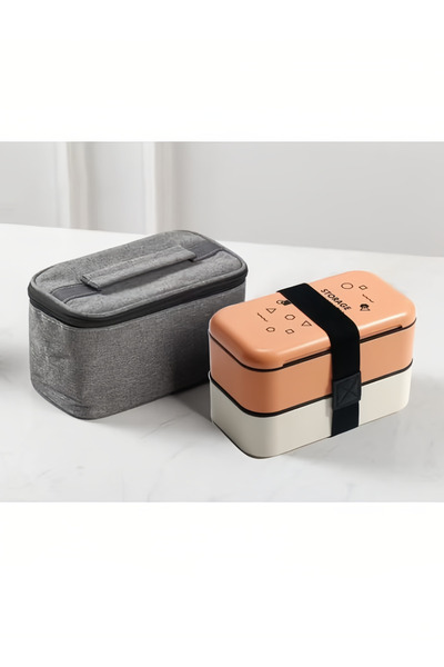 Saharaz Double Stainless Deck Lunch Box,With Storage Bag,Leakproof,Portables,Easy to Clean