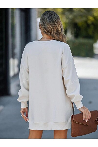 Afri Dámská oversize mikina s bočním zipem a dlouhým rukávem Ecru Tunika