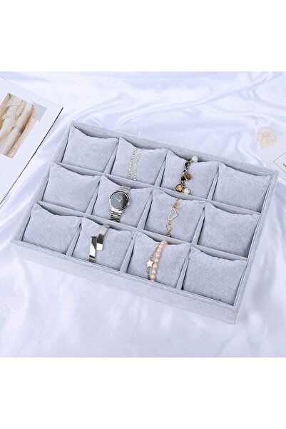 PADOM Watch Jewelry Tray Organizer 12 Grid Grey Velvet
