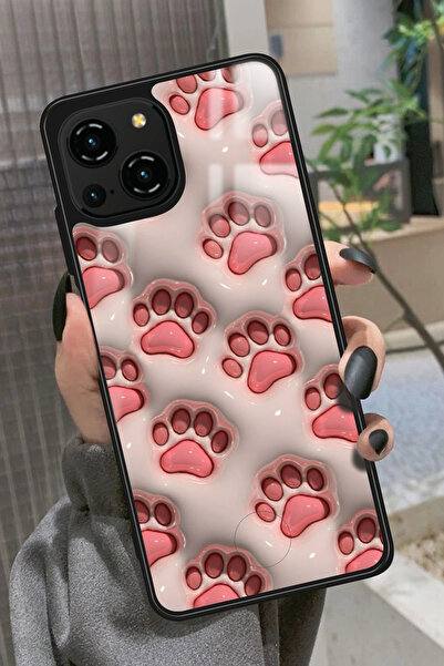 Reeder S23 Pro Max Uyumlu Pembe Kedi Patisi Tasarımlı Glossy Premium Kılıf