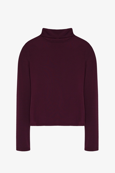 Quzu High Neck Long Sleeve Basic Blouse Plum