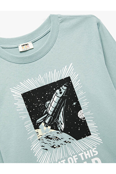 Koton Baskılı Uzun Kollu Bisiklet Yaka Pamuklu Tişört
