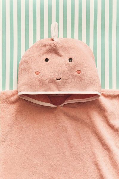 Magu Cotton Salmon Hooded Children's Poncho Towel - Cute Face Pattern