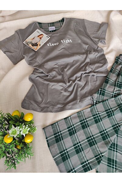 Mihra Milan Kumaş Kısa Kollu Kaprili Kadın Pijama Takımı S/M-L-XL-XXL