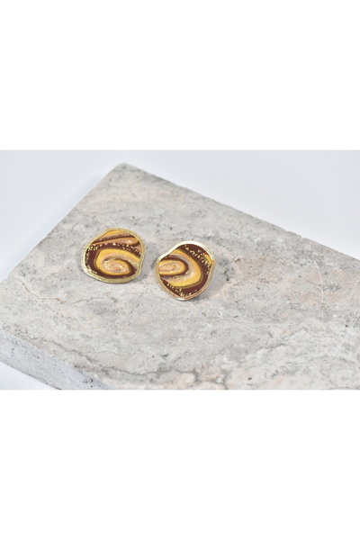 NARRU Handmade earrings, brown, cream, gold Arya 12