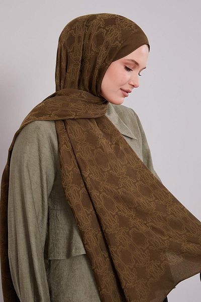 Levidor Khaki Tuğra Pattern Grazia Shawl