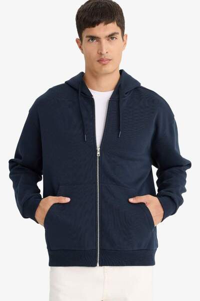 DeFacto New Season Relax Fit Hooded Soft Fur Inside Basic Plain Pocket Thick Zipper