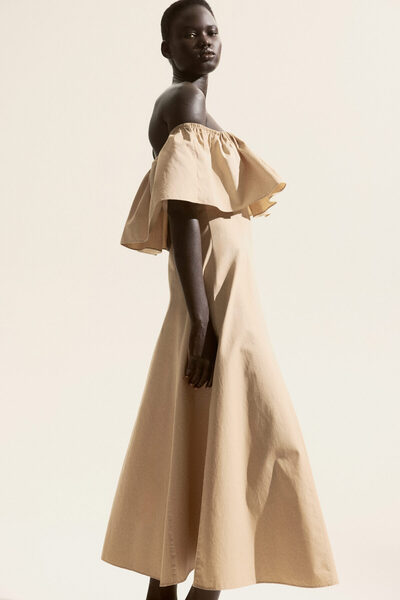 H&M Omuzları Açık Farbalalı Elbise