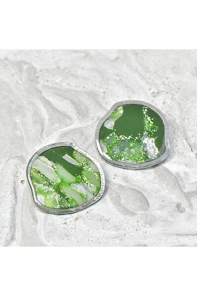 NARRU Handmade earrings, green, translucent, silver Arya 26