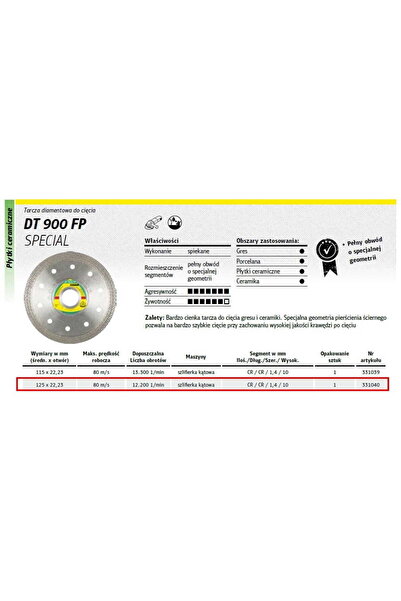 shumee DISC TURBO DIAMANT KLINGSPOR 125mm x 1.4mm x 22.2mm SPECIAL DT900FP GR...