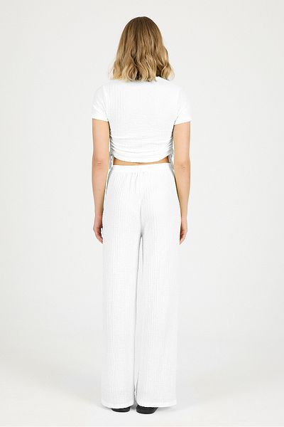 COMBİNE MİCHAİL Women's Cropbluz Wide Leg Pants White Set