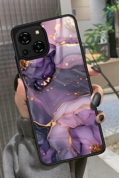 Reeder S23 Pro Max Uyumlu Mor Mermer Tasarımlı Glossy Premium Kılıf