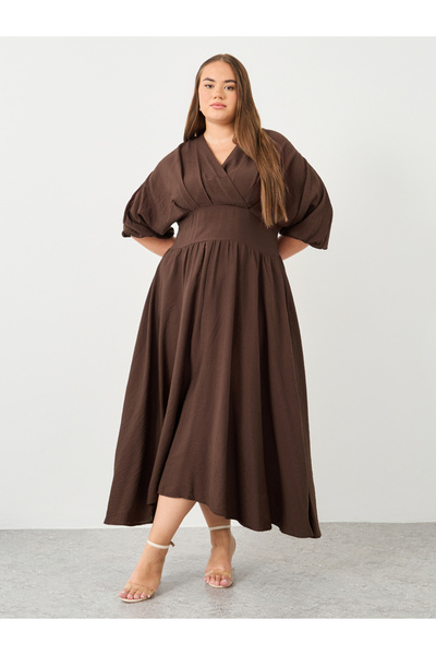 Styli Plus Brown Maxi Dress with Tie Back