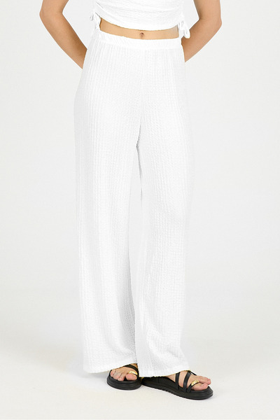 COMBİNE MİCHAİL Women's Elastic Waist Wide Leg White Trousers