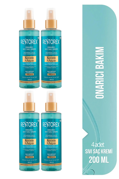 Restorex Keratin & Argan Onarıcı Sıvı Saç Bakım Kremi 200 Ml (4 Adet)