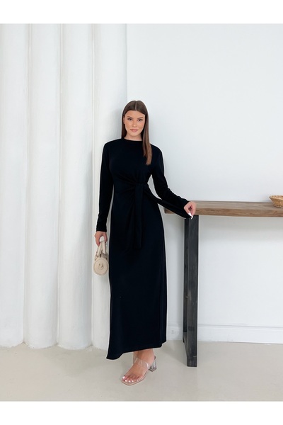 OTAKU Women's Comfortable Fit Modal Fabric Long Sleeve Side Tie Detail Dress