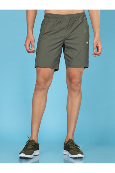 Technosport By Styli Men Plain Green Shorts with Zip Pocket