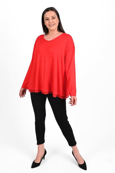 Koza Butik Women's Plus Size Blouse with Guipure Lace Detail on Skirts 1386-23