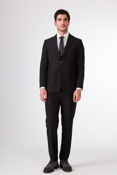 Dufy Black Men's Straight Mono Collar Suit - 108069