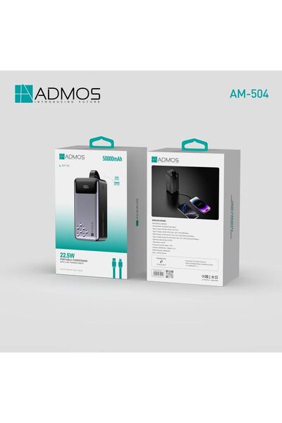 ADMOS 50000 MAH POWER BANK 22.5W WITH 2 FAST CHARGING CABLES 1 FASTING PD AND 1 FASTING USB PORT