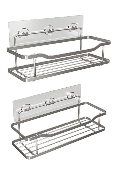 Elindor Shower Shelf, Bathroom Shelf, Stainless Steel, Set of 2 Shelves, Silver