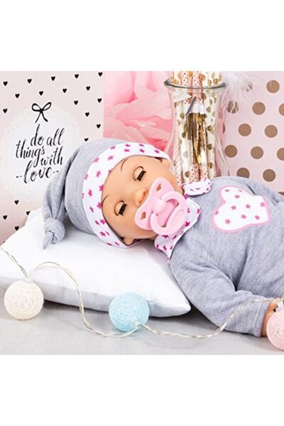 Bayer Design Doll: Interactive Tears Baby - Grey, Pink, Hearts - 15" (38cm) Soft Baby Doll W/Sound F