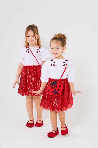 Pinkitokids Ladybug Embroidered Skirt Suit (Bag Gift)