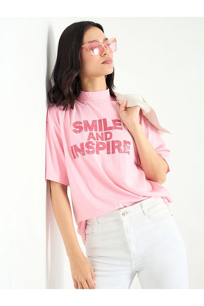 Styli Pink Slogan Relaxed Fit T-Shirt