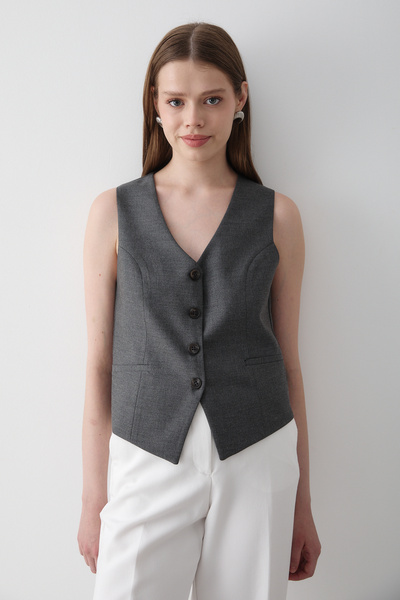 JASTE Women's Lined Button Detailed Vest