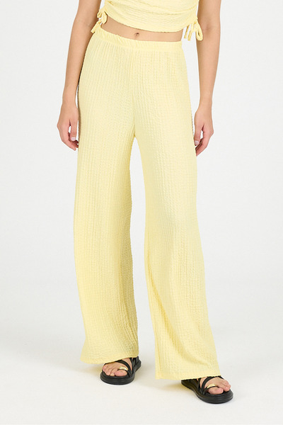COMBİNE MİCHAİL Women's Elastic Waist Wide Leg Yellow Trousers
