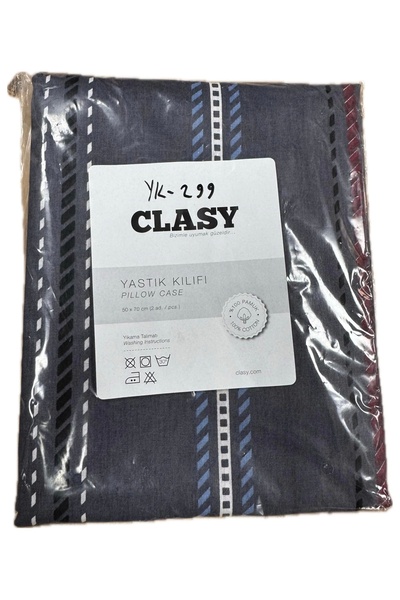 Clasy Ranforce 100% Cotton 2 Pieces Pillow Case Striped Gray