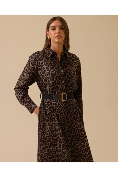 SEÇİL Leopard Patterned Belted Midi Dress
