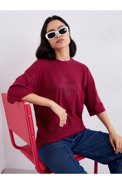 Styli Slogan Print Oversized Longline T-Shirt