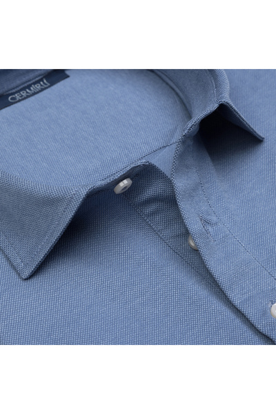 Germirli Blue Piquet Shirt Collar Regular Fit Mercerized Cotton T-Shirt