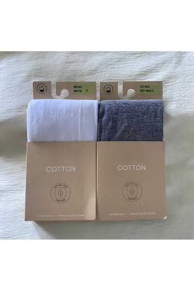 DÜVEN White & Gray 2-Piece Cotton Women's Pantyhose Cotton & Matte 60 Den Pantyhose