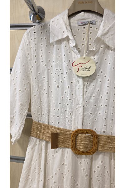 Park Moda Ιταλικό βαμβακερό φόρεμα με αγκράφα και ζώνη