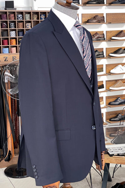NAZEF (Big Size) Classic Cut Custom Made Pointed Collar Vest Wool Men's Suit