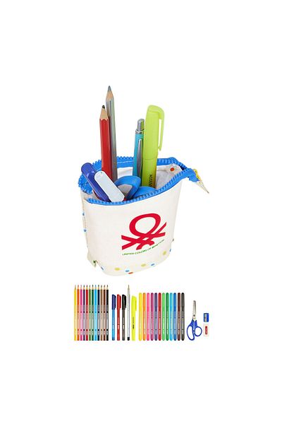 Benetton School Case with Accessories Topitos White (8 x 19 x 6 cm) (32 Pieces)