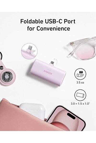 Generic Anker Nano Power Bank, Mini Portable Charger with Built-In Foldable USB-C Connector, 5,000mAh, 22.5W