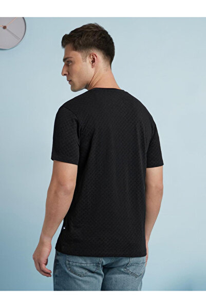 Dennis Lingo By Styli Men Black Textured Regular Fit T-Shirt