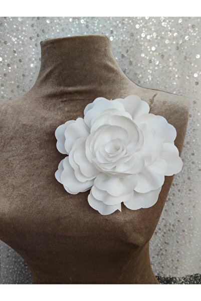 lemidor Beyaz İğneli Kumaş Çiçek Broş Gül Broş Yaka İğnesi