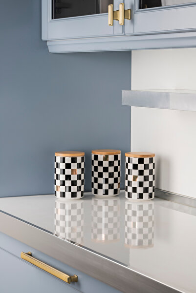 color house 3 Adet Dama Desenli Altın Yaldızlı Damalı Şekerlik Çay Kahve Sakl...