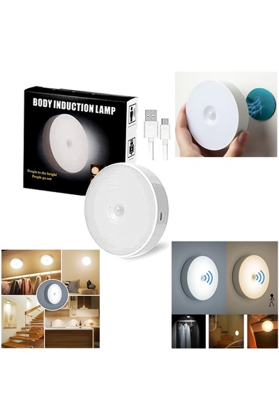 UNİKOM Çok Amaçlı Şarjlı Hareket Sensörlü Led Yuvarlak Lamba(Beyaz)