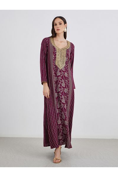 Maxim Creation By Styli Golden Jari Thread V Neck Jalabiya